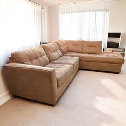 Taupe Beige 118” by 88” 2pc Tufted Sectional Sofa with RAF Chaise