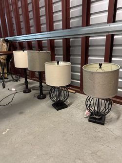 Set of 4 Table Lamps with Drum Shades
