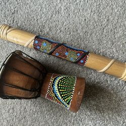 Hand Drum & Rainmaker Stick From Peru 