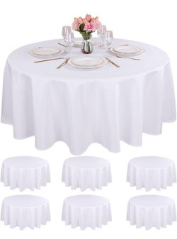 Kesfey 6 Packs Round Tablecloth 70 Inches White Polyester Table Cloths Stain and Wrinkle Resistant