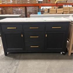 61'' Solid Wood Bathroom Vanity Cabinet with Stone Countertop ( Open Box)