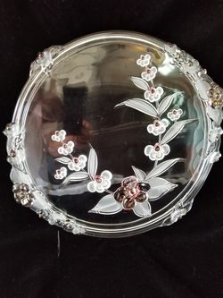 13 inch fancy cake plate pink flowers