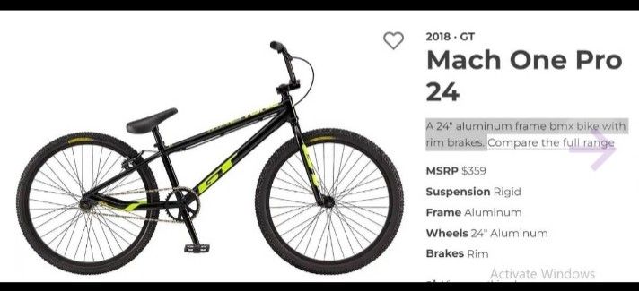 { GT Bicycle } MACH ONE PRO 24
BMX Racing . Mach One Pro 24" cruiser . Price is firm all offers will be ignored
24″ aluminum frame bmx bike with rim b