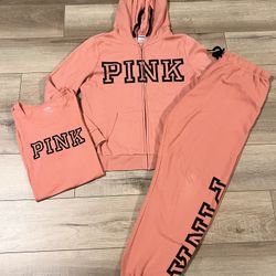 Pink Victoria's Secret sweatshirt hoodie coat and joggers track set M / L