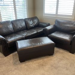 Brown Leather Sofa, Chair & Ottoman