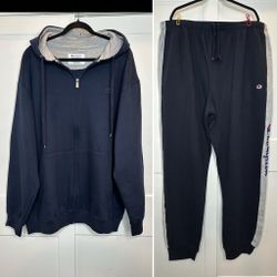 Champion, Big & Tall Fleece Set, Hoodie 2XL + Sweatpants 3XLT, Blue.