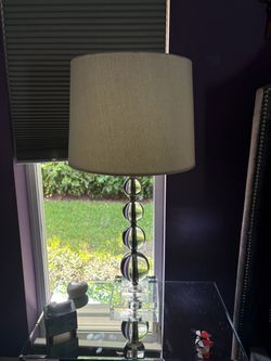 Modern glass orb table light with drum shade