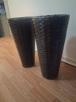 2 tall black planters   $40