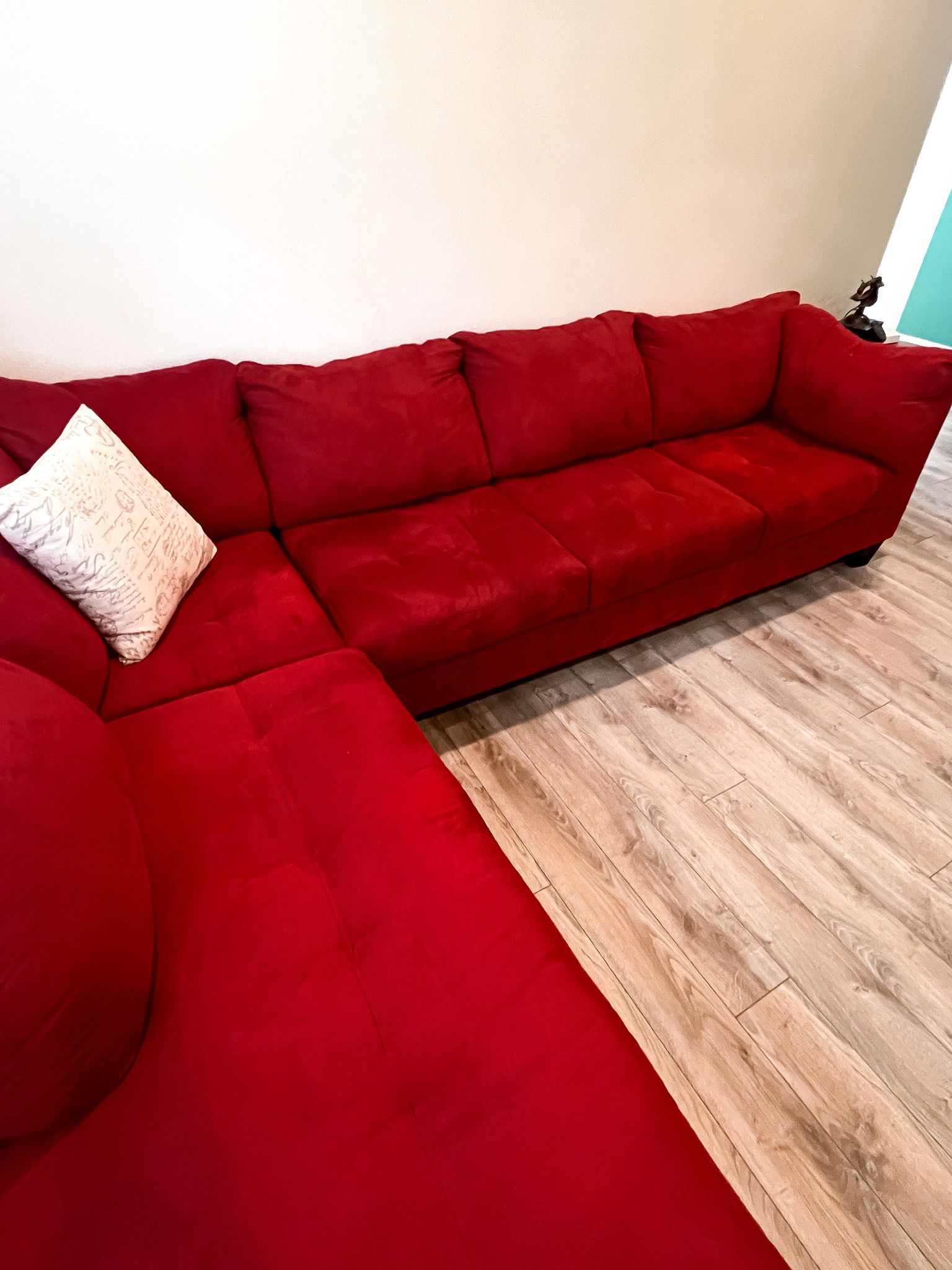 Beautiful Comfy L - Shape Red Velvet Sectional Sofa