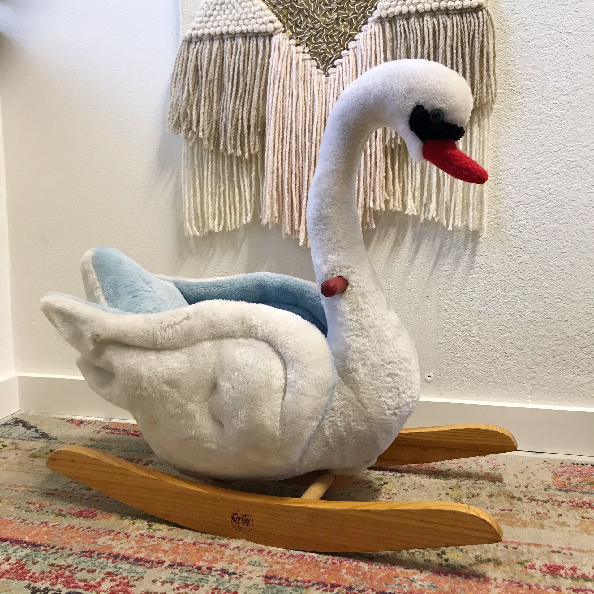 Vintage GyGy Plush Swan Rocking Horse