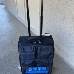 Navy Plaid Softside Expandable Carry-on Spinner Luggage