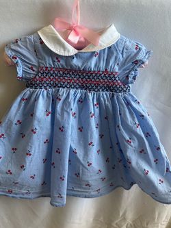 Janie and Jack baby Girl Smocked Cherry Print Dress 0-3 months