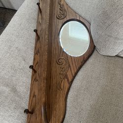 Wood Hanging Peg Shelf With Mirror