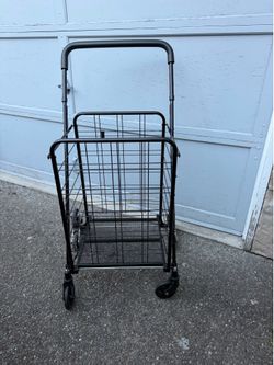 Movable Hand Trucks Cart Shopping Cart, Folding Shopping Cart Portable Metal Storage Cart Trolleys/Black/