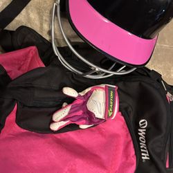 Girls softball Helmet, Batting Glove And Bag