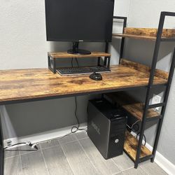 IKEA 47in Computer Desk with Reversible Storage Shelves Home Office Desk