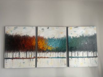 Abstract Forest Landscape Triptych Canvas Painting