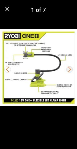 Ryobi Flexible Led Clamp Light Flood & Spot Light NEW