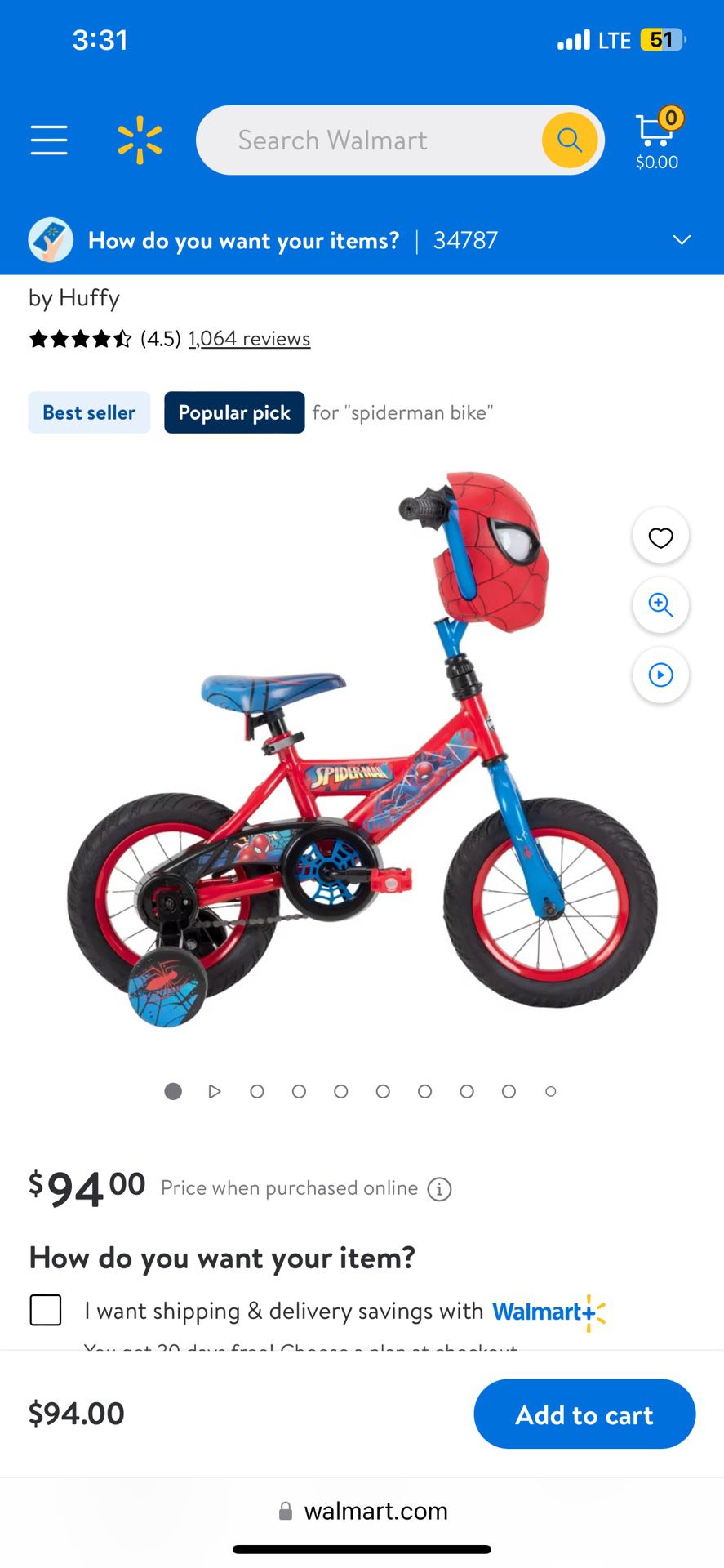 Marvel 12" Marvel Spider-Man Bike with Training Wheels, for Boys', Red by Huffy