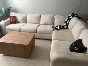 Beige Fabric L-Shaped Sectional Sofa