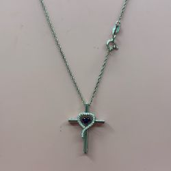 Brilliance Fine Jewelry Sterling Silver Sapphire Cross Pendant Necklace