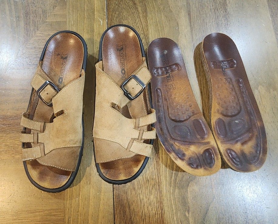 Romika Slide Sandals Brown Leather Interchangeable Footing 37 US 6