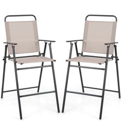Assembled New Outdoor Folding Bar Chair Set of 2, Counter-Height Patio Chairs with Backrest, Armrests, Footrest, Metal Frame, Patio Furniture Chair Se