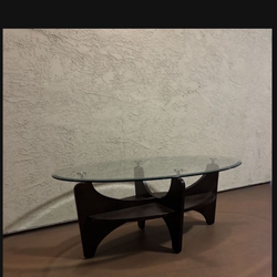 One Oval Heavy Solid Wood Coffee Table with 50”x30.25” Beveled Glass