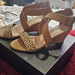 Tan And Leopard Print Wedge Sandals