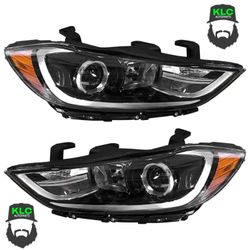 For 2017 2018 Hyundai Elantra Headlight Assembly Halogen with Bulbs Left Right Pair