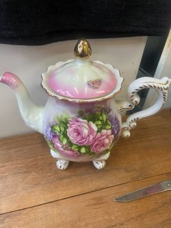 Vintage pink rose roses floral teapot