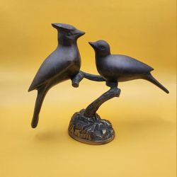 Vintage Solid Brass Cardinal Birds Sitting on a Branch Figurine Home Decor
