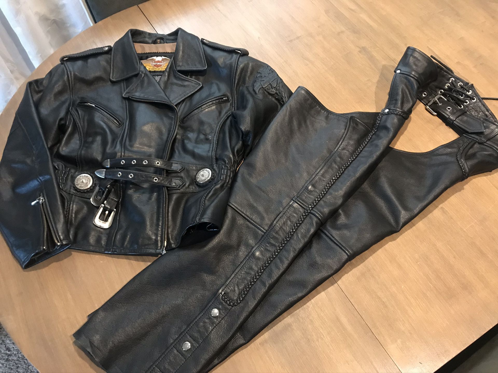 Harley Davidson Riding Jacket and Eagle Chaps (both leather) OBO