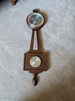 Vintage mid century 1960s barometer, temp gauge, weather station, retro wall decor
