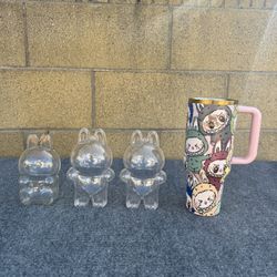 Stanley Labubu Edition + 3 Labubu Clear Acrylic Bottles