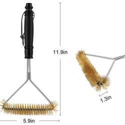 Grill Brush, SAELLEAS 12 Inch BBQ Brass Brush 3-Sided Barbecue Cleaner for Weber Gas/Charbroil Grates/Porcelain Best Wizard Tool&Gifts Stainless Steel