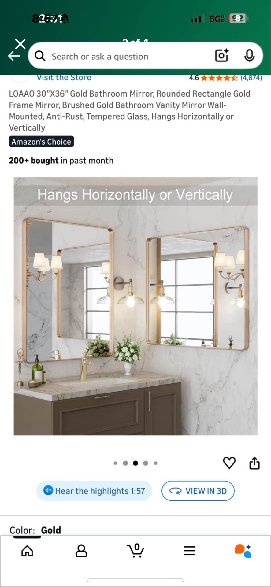 Gold Bathroom Mirror 