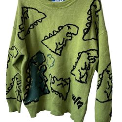 Aelfric Eden Sweater Mens M Green Black Graphic Cartoon AOP Dinosaur Acrylic?  Measurements are in pictures. Comes from a pet and smoke free home.Elev