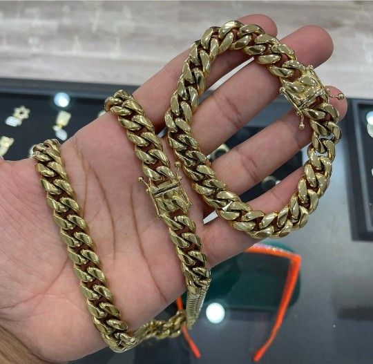 14MM Cuban Link Set 14k Gold Plated Doesn't Loses Color