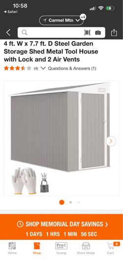 Outsunny 4' x 7.7' Metal Garden Storage Shed