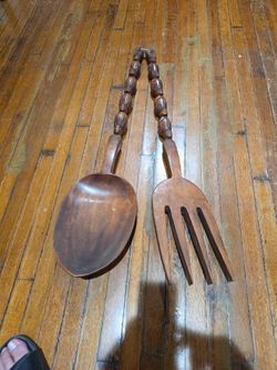 mid-century wood decor fork &spoon