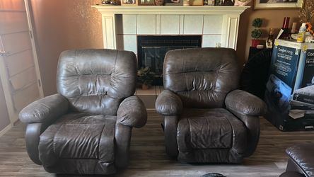 Pair of Brown Suede Recliner Chairs