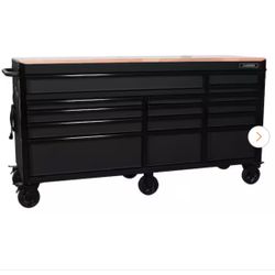 Heavy-Duty 72 in. W x 24 in. D 15-Drawer Matte Black Mobile Workbench Cabinet with Solid Wood Top