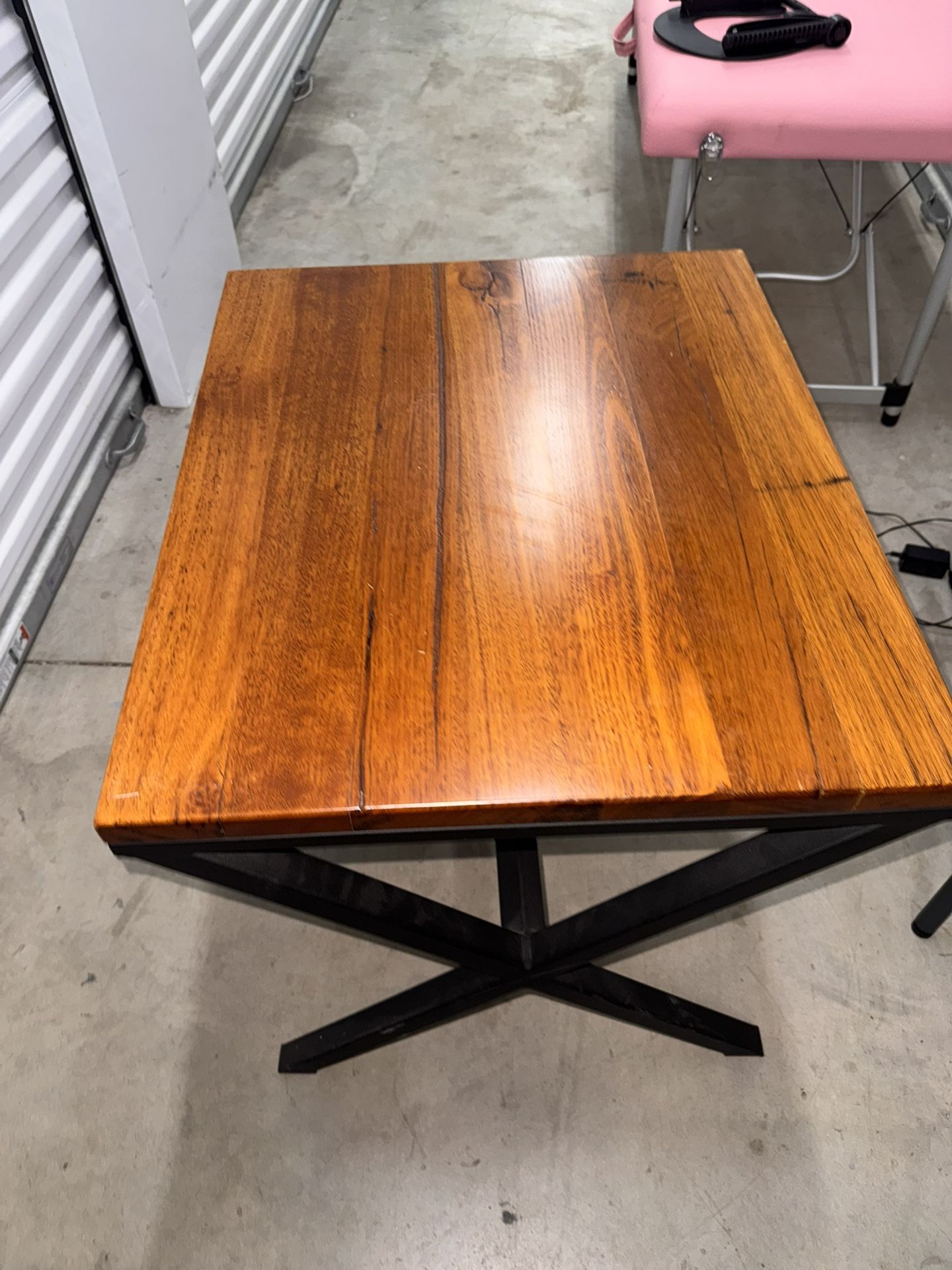 Wood Top Side Tables W/ Metal X Base ; 2 Tables