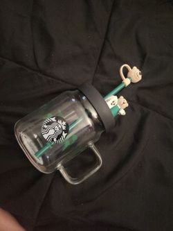 Starbucks Glass Mug with Bear Straw