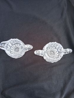 Antique ABP Cut Glass Sugar Bowl No Lid Creamer Set Hobstar Early 1900's Crystal