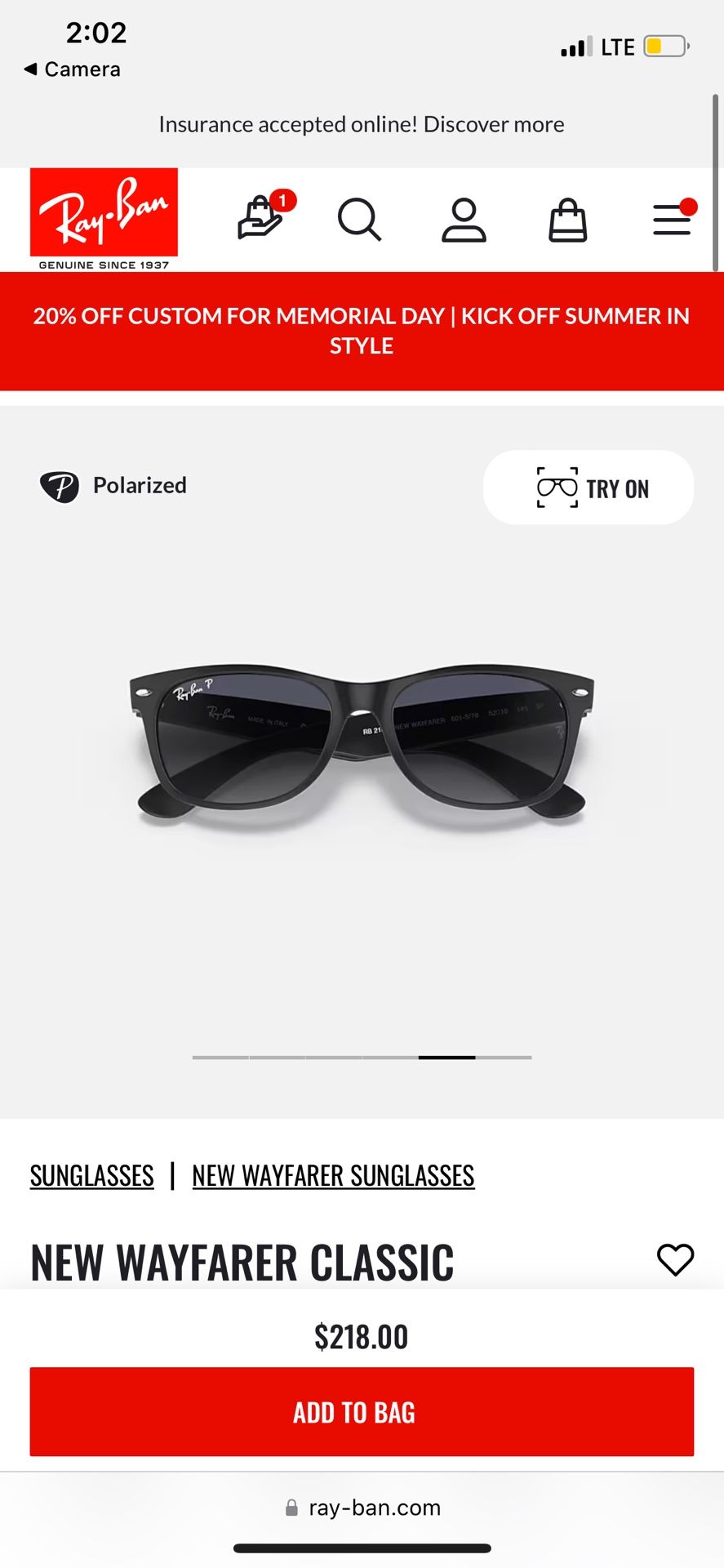Ray Bans New Wayfarer Polarized Black Matte