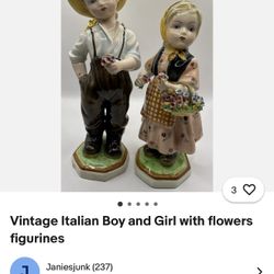 Vintage Italian Boy and Girl with flowers Figurines 