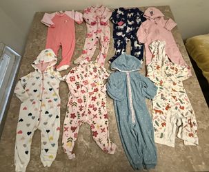 Baby Girl 12-18m 18m Sleeper Footed Pajama Lot- 8 Pc Hearts Flowers Unicorn Fox Pink 