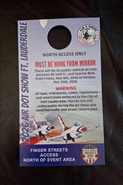 FORT LAUDERDALE AIR SHOW PARKING PASS FOR SAT OR SUN - SEE DETAILS BELOW